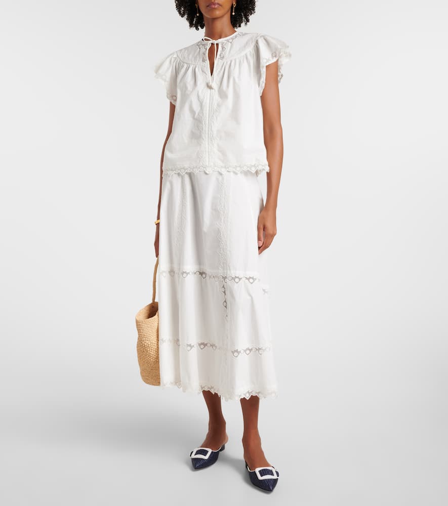 Lucia embroidered cotton midi skirt