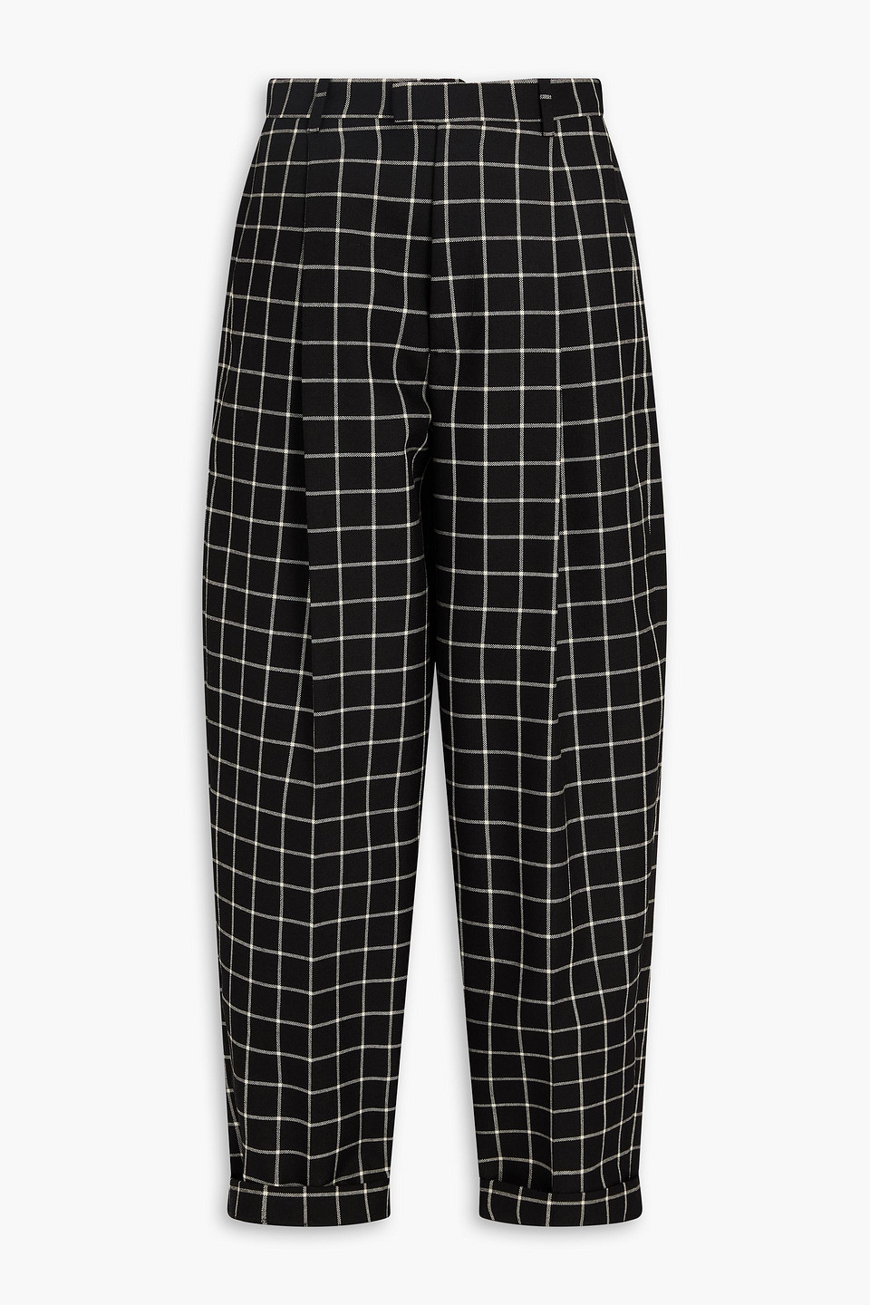 Checked wool-jacquard tapered pants - Black - IT 40