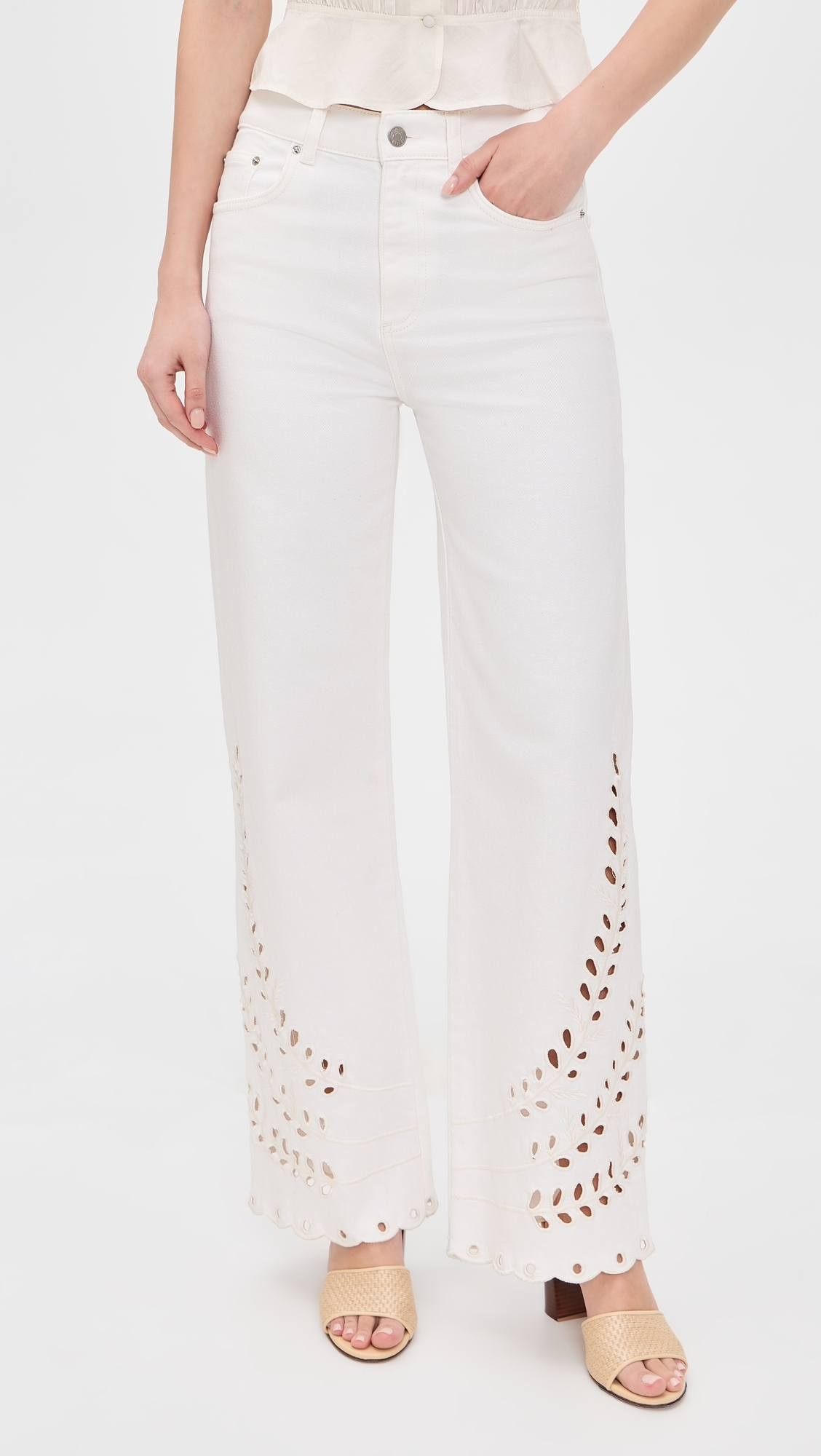 Eyelet Column Jeans White