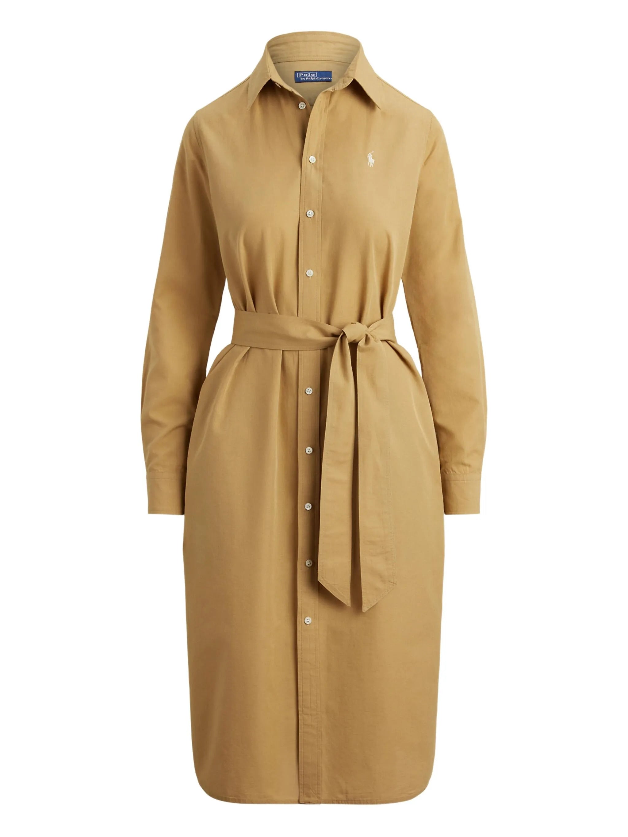 Pointed Collar Shirt Dress with Self-Fabric Belt - Size 40