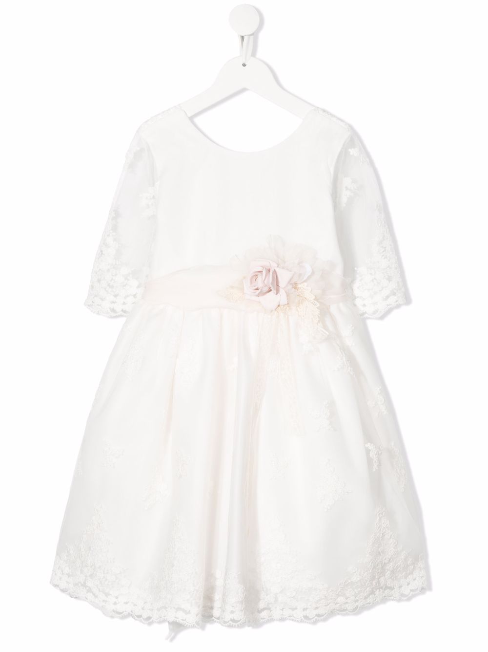 Floral-appliqué long-sleeve dress - White