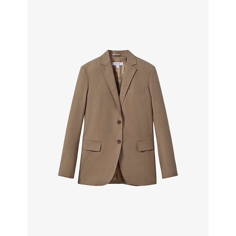 Womens Taupe Hope Notch-lapel Single-breasted Cotton Blazer