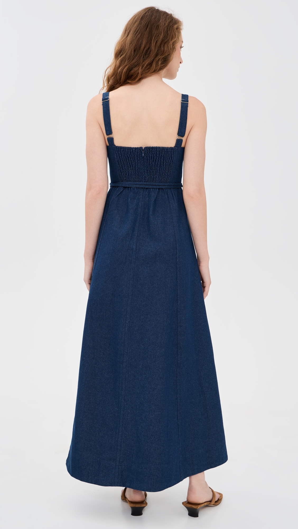 Self Belt Midi Denim Dress Indigo