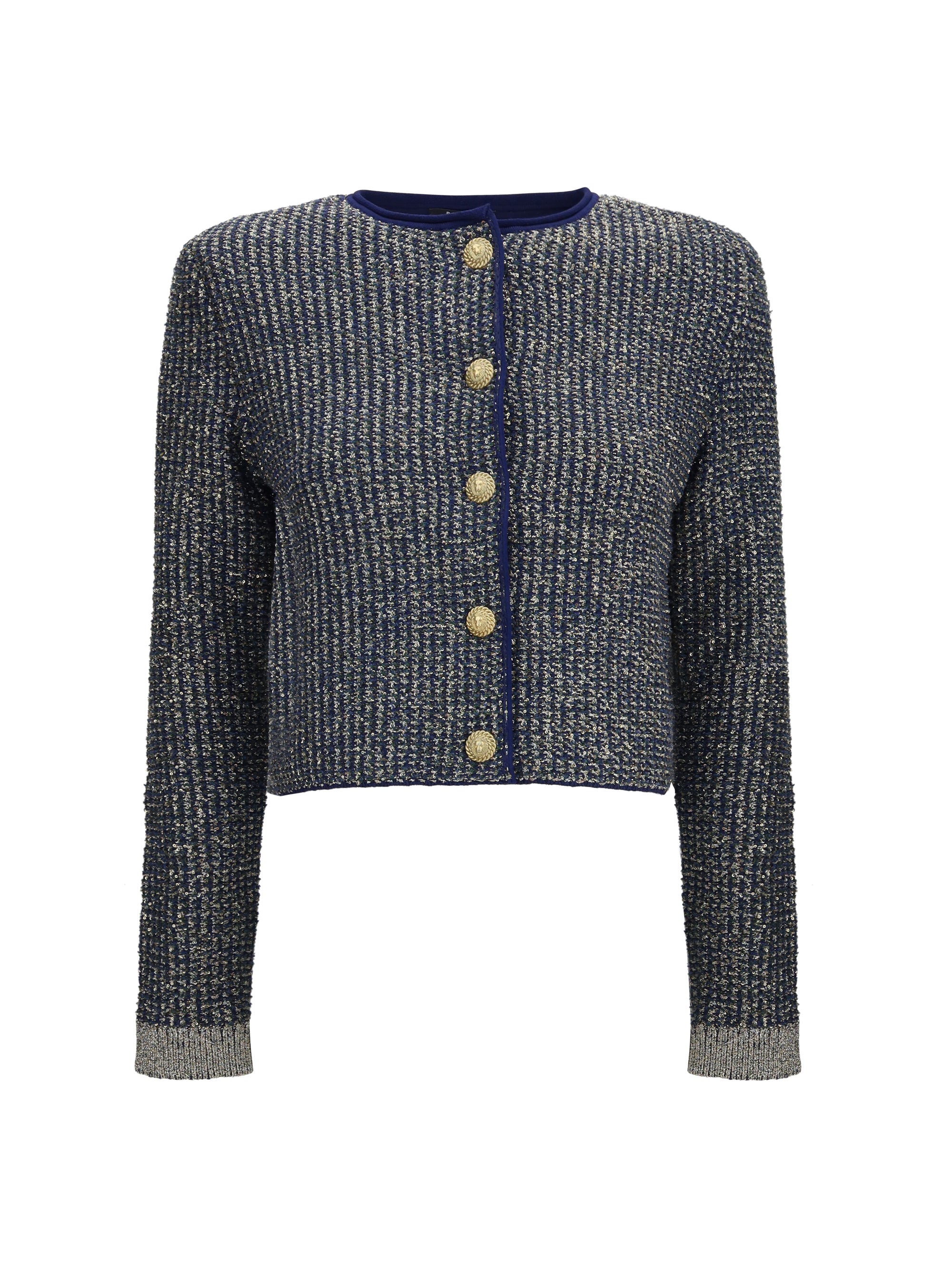 Sequin-Embellished Knit Cardigan — Navy