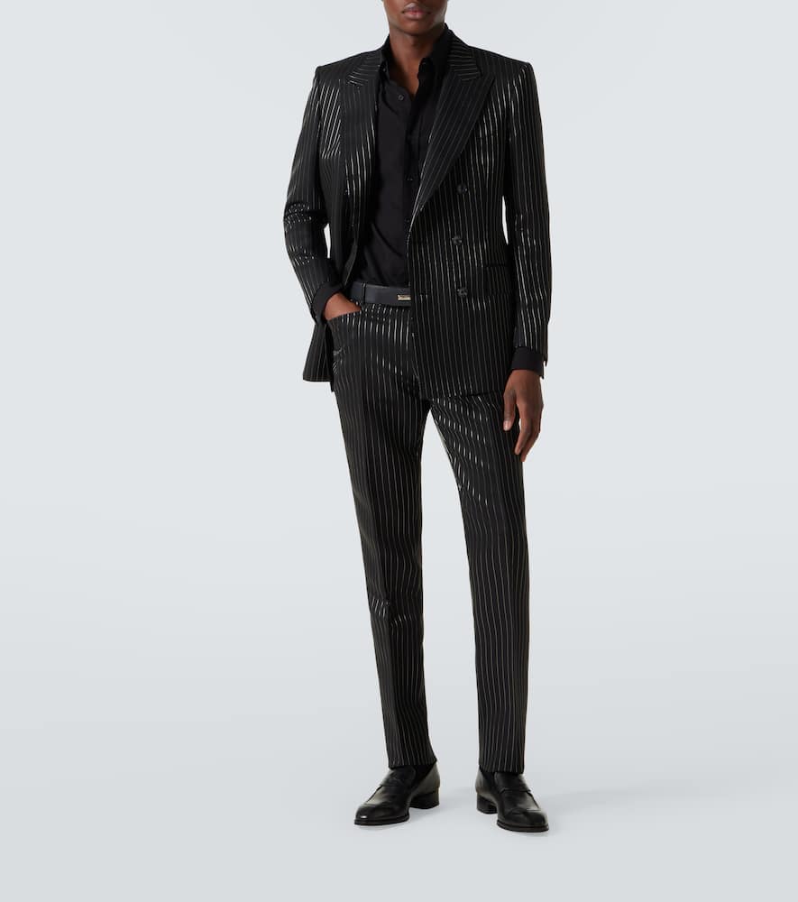 Dylan striped wool and silk suit pants