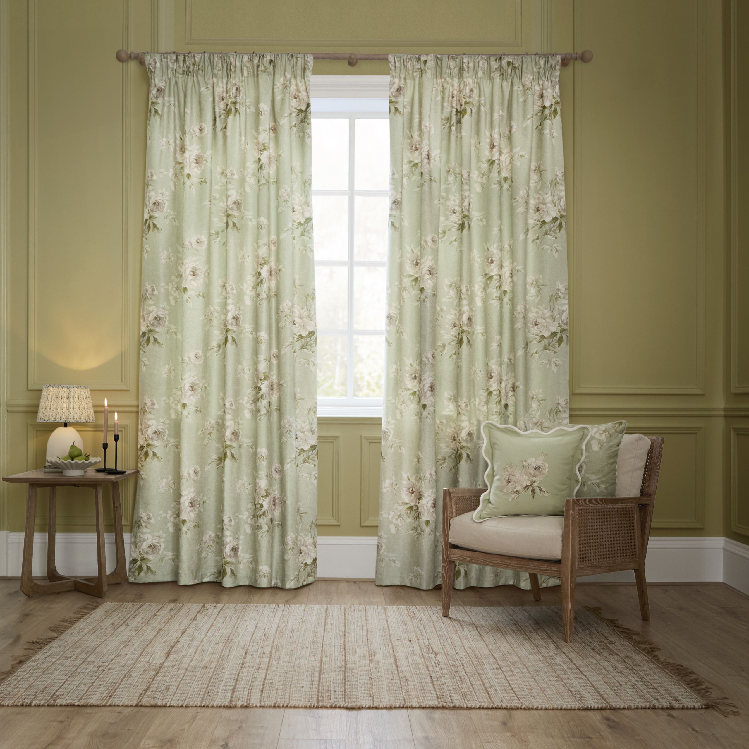 Adele Floral Chenille Room Darkening Pencil Pleat Curtains