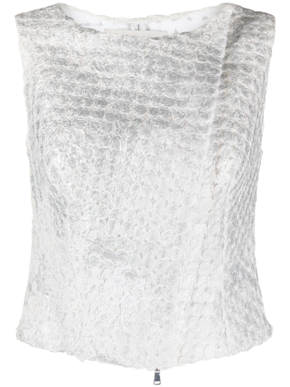 Embossed-finish sleeveless blouse - White
