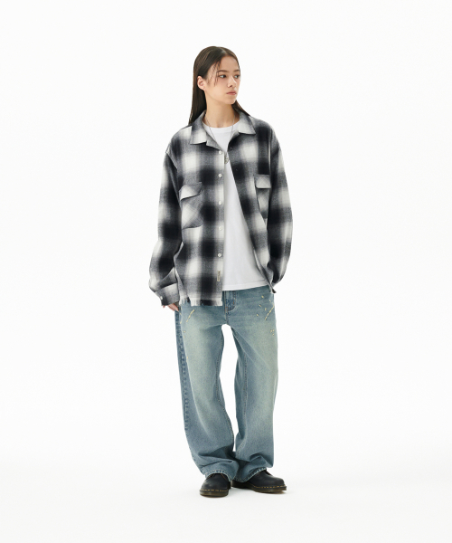 EMB SPLATTER DENIM PANT BLUE