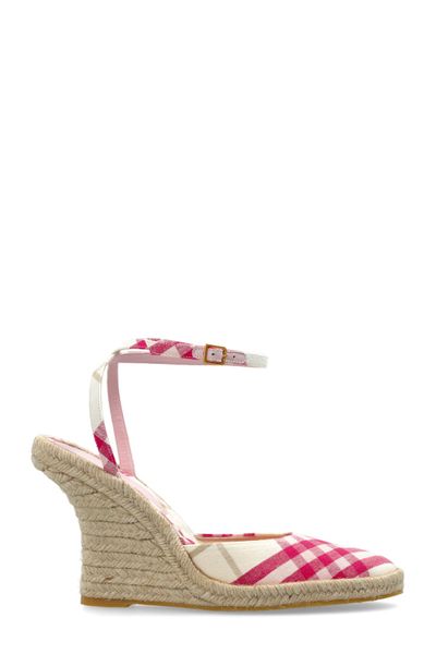 Burberry Checked Wedge Espadrille Sandals