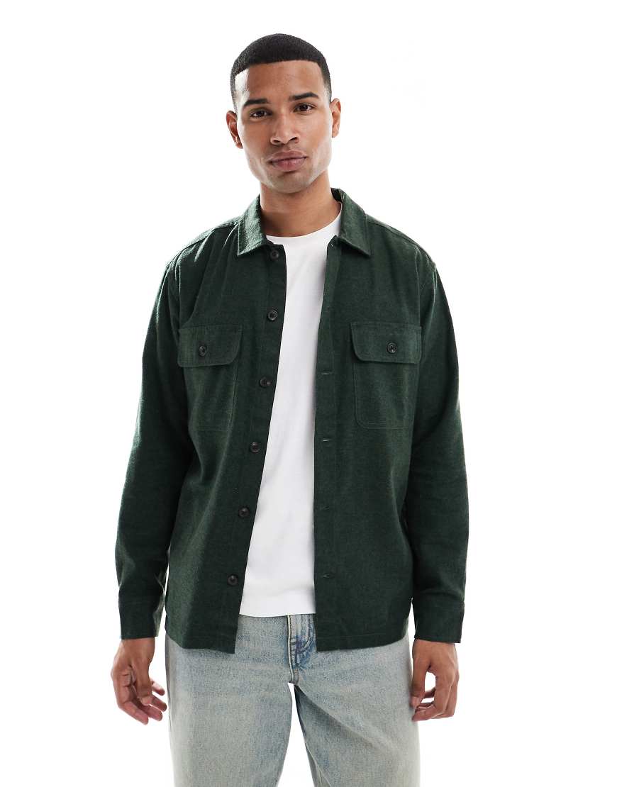 Brushed overshirt in khaki-Green
