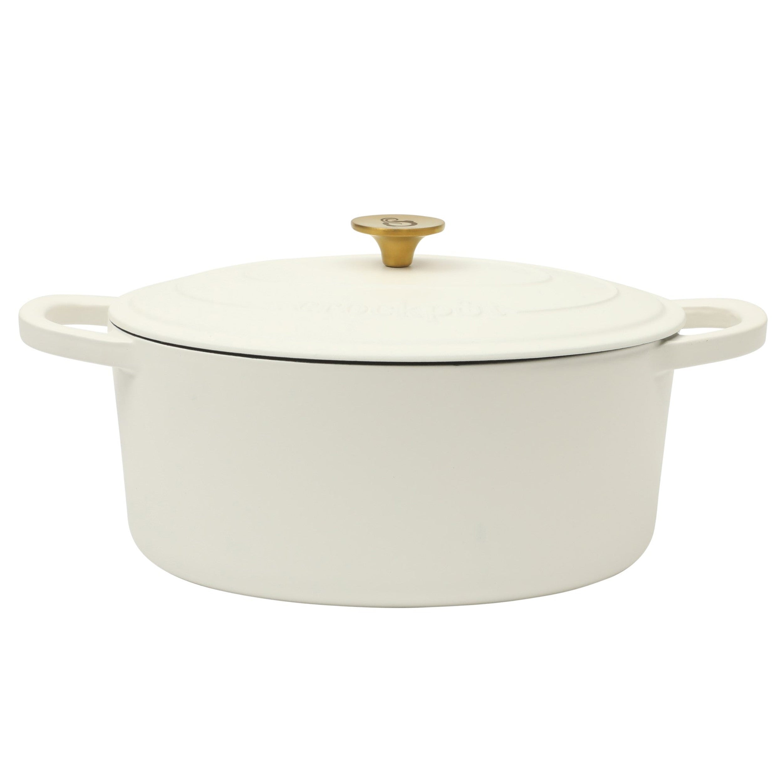 Artisan 7 Quart Oval Enameled Cast Iron Dutch Oven in Linen with Gold Handle