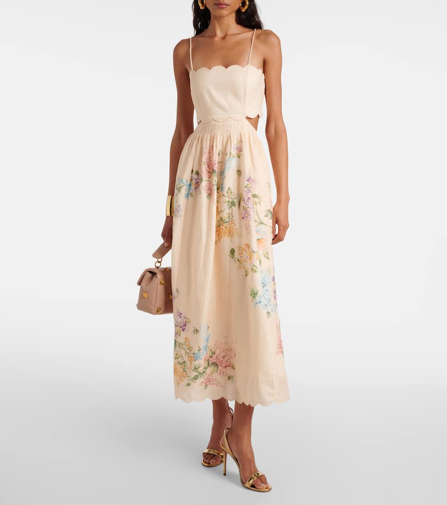 Halliday scalloped floral linen midi dress