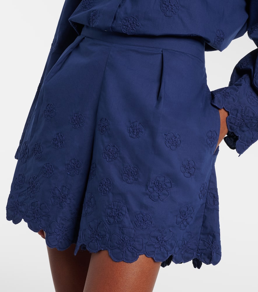 Embroidered floral cotton poplin shorts