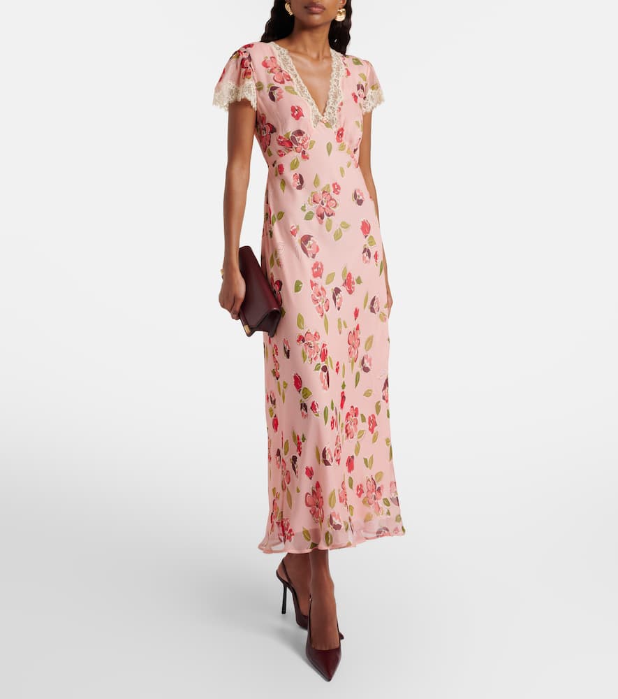 Clarice floral lace-trimmed midi dress