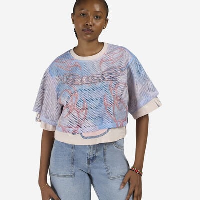 Women's Rhinestone Cropped Jersey T-Shirt in Pink