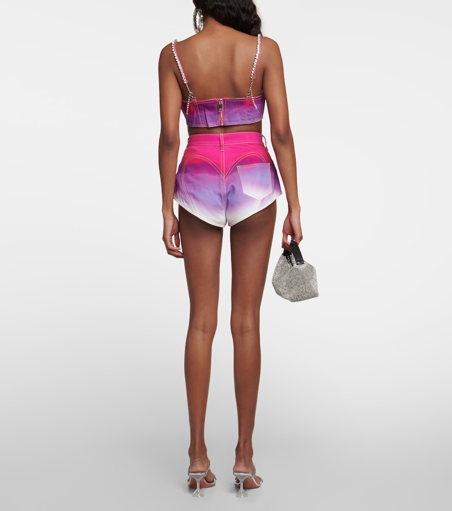 Area Cropped embellished ombré denim top