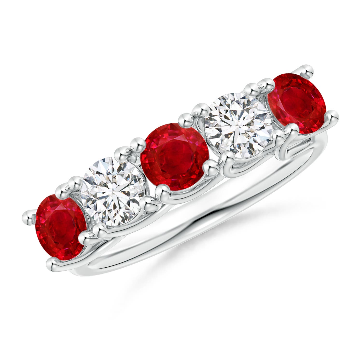 Angara 1.38 Carats Half Eternity Five Stone Ruby and Diamond Wedding Band in Silver