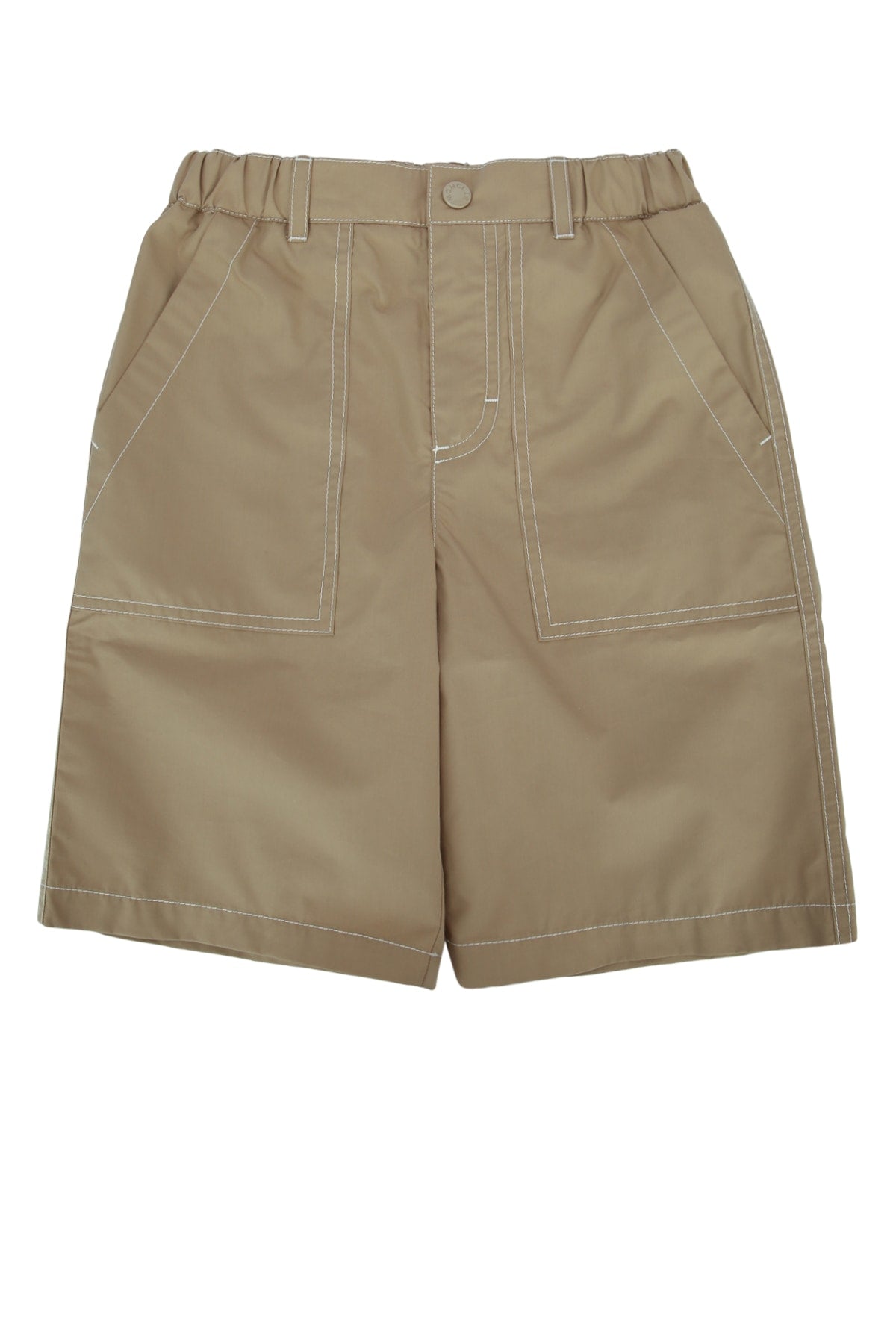 Contrast-Stitched Cotton-Blend Shorts — Beige