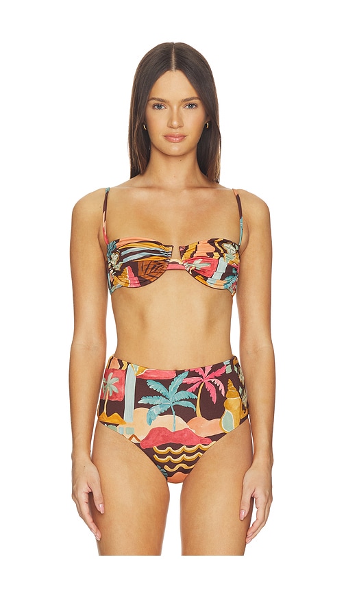 MINKPINK Isola Gathered Bikini Top in Chocolate. - XS also in S, M