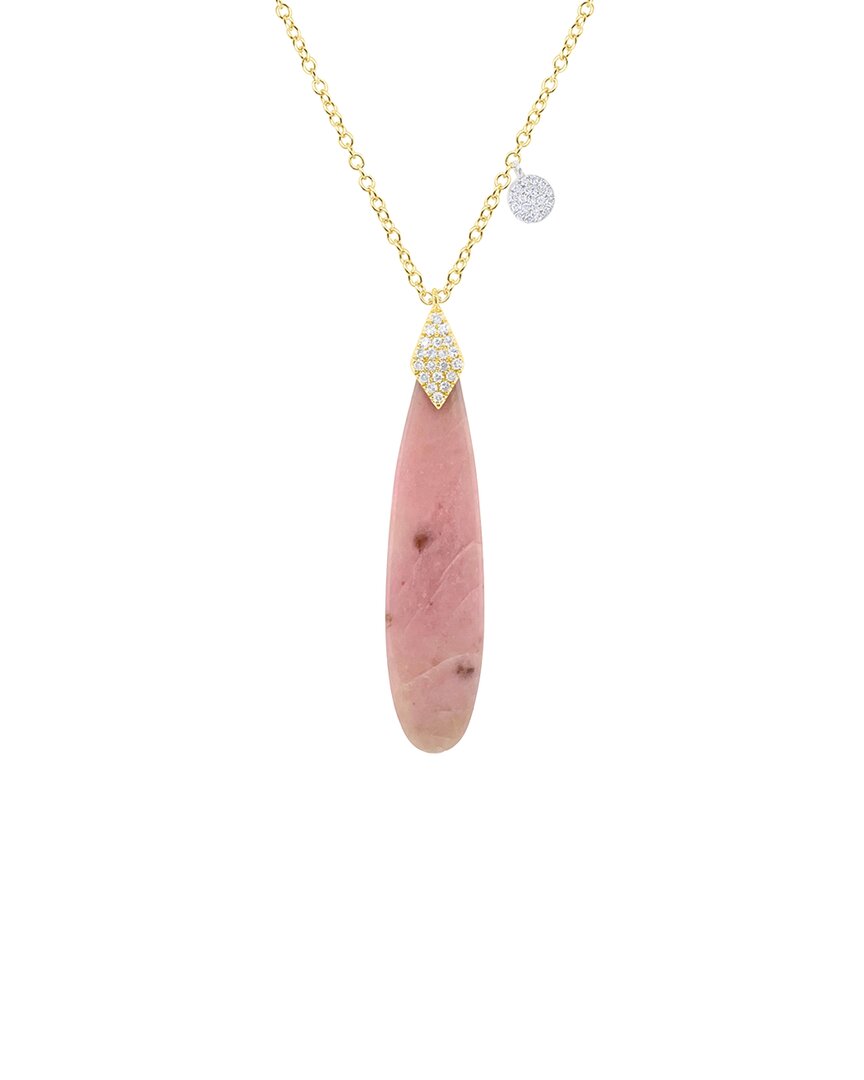 14K 12.01 Ct. Tw. Diamond & Pink Opal Necklace