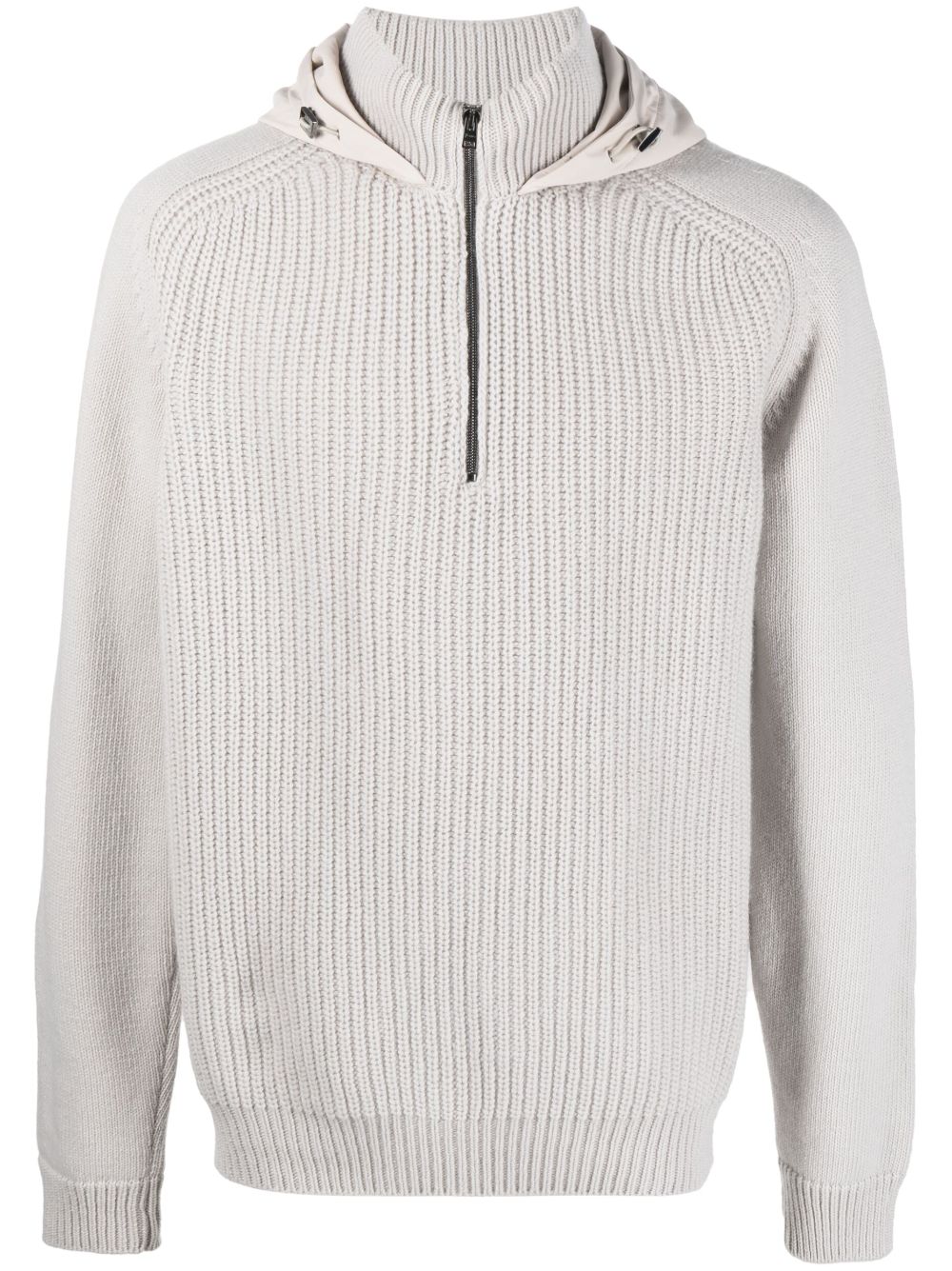 Long-sleeve hooded wool jumper - Grey