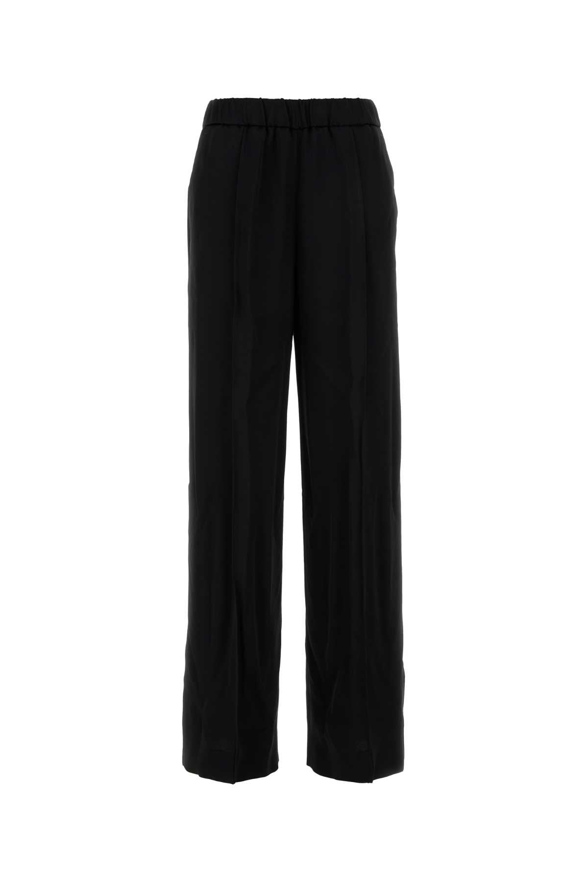 Satin Wide-Leg Trousers — Black