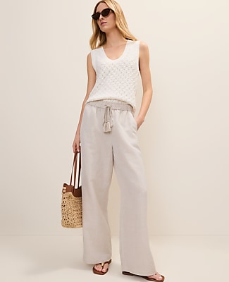 Ann Taylor Petite Weekend Easy Fit Wide-Leg Pant in Linen Blend