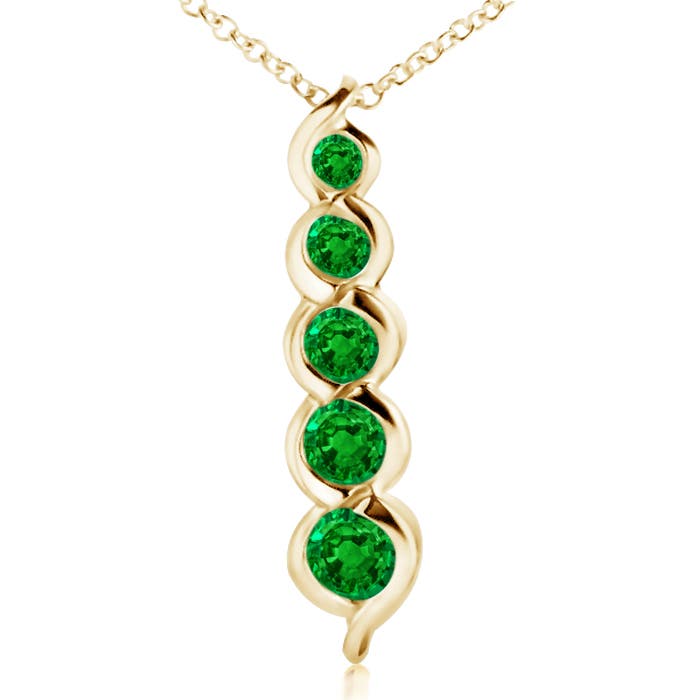 Angara 0.48 Carat Five Stone Round Emerald Journey Pendant in 18K Yellow Gold