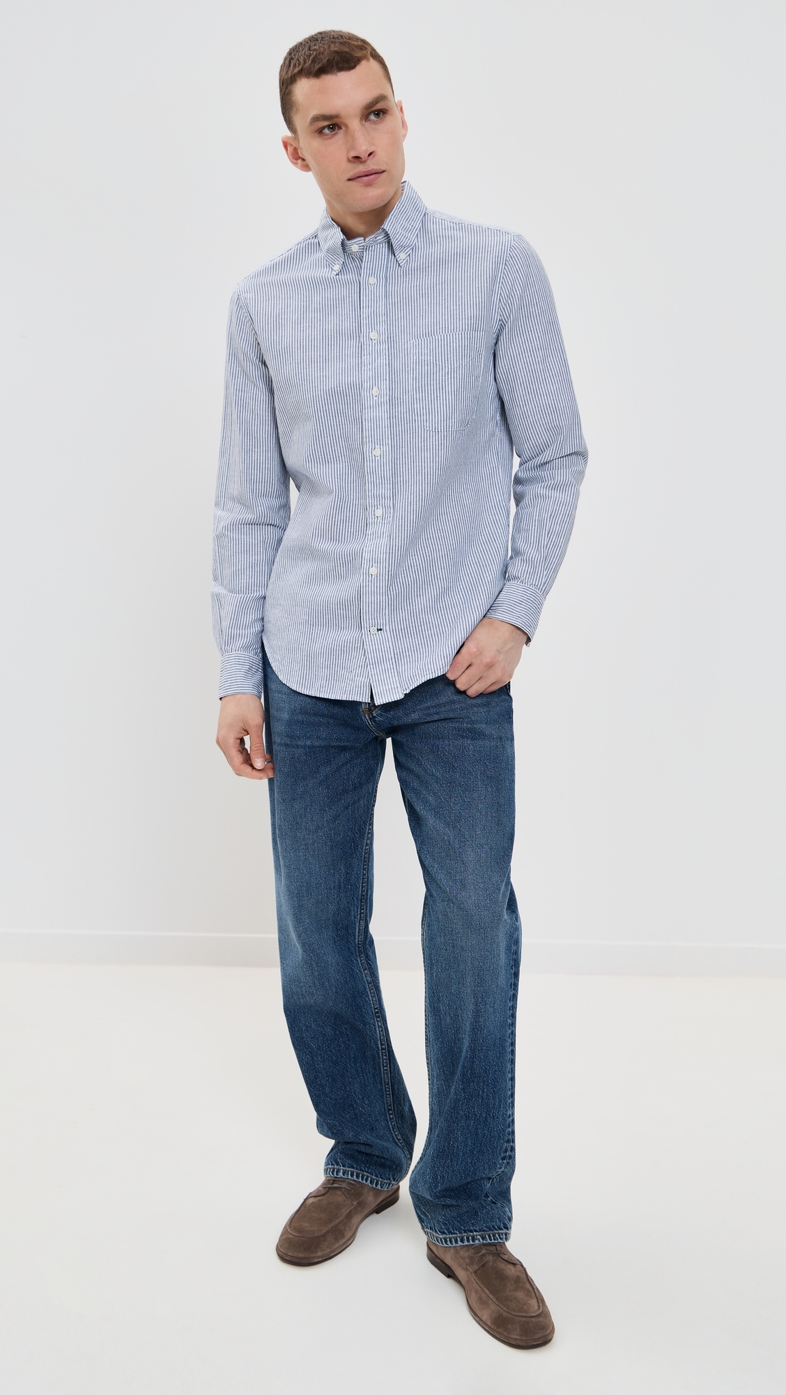 Gitman Vintage Striped Linen Shirt Blue Stripe