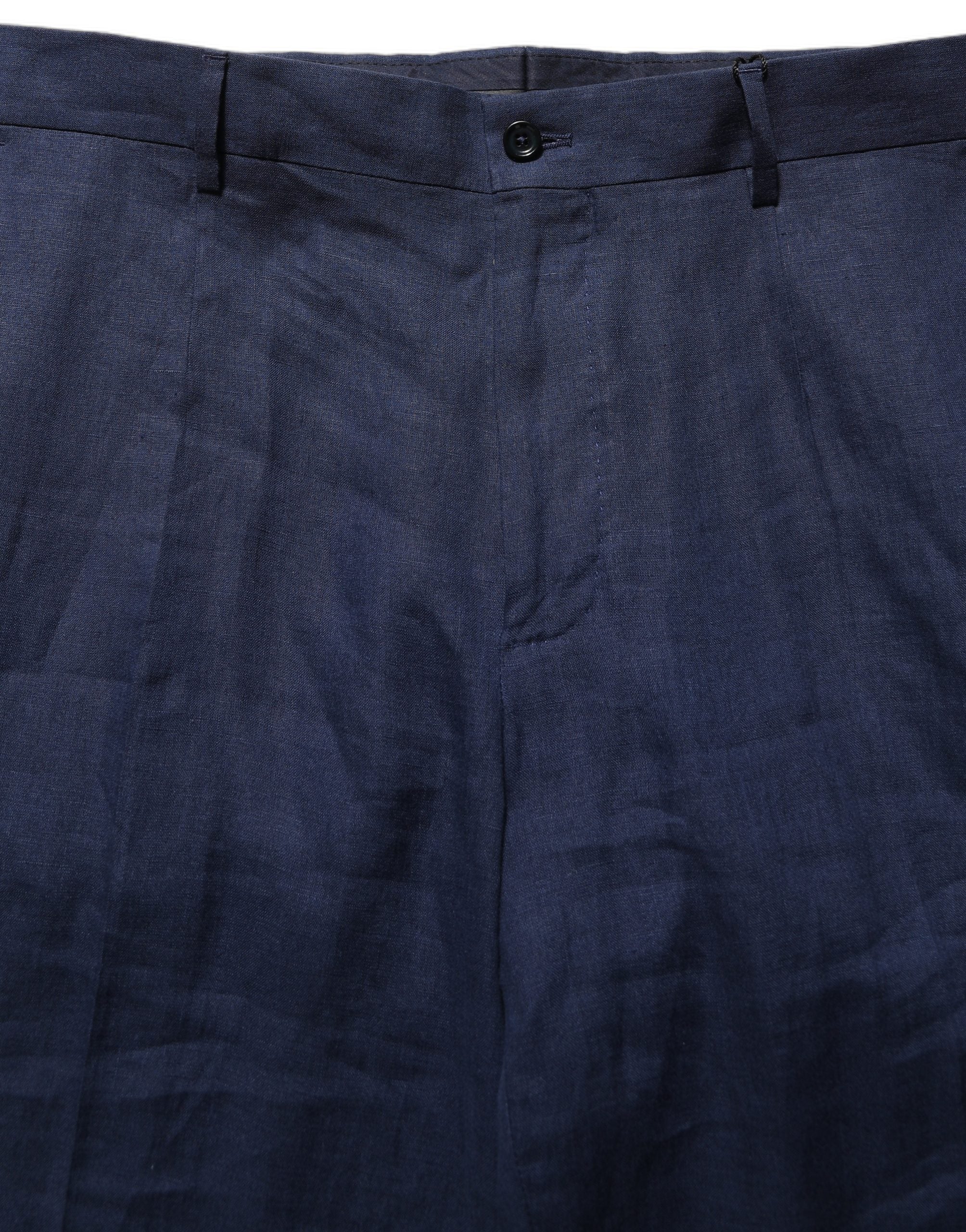 Linen Straight-Leg Trousers — Navy
