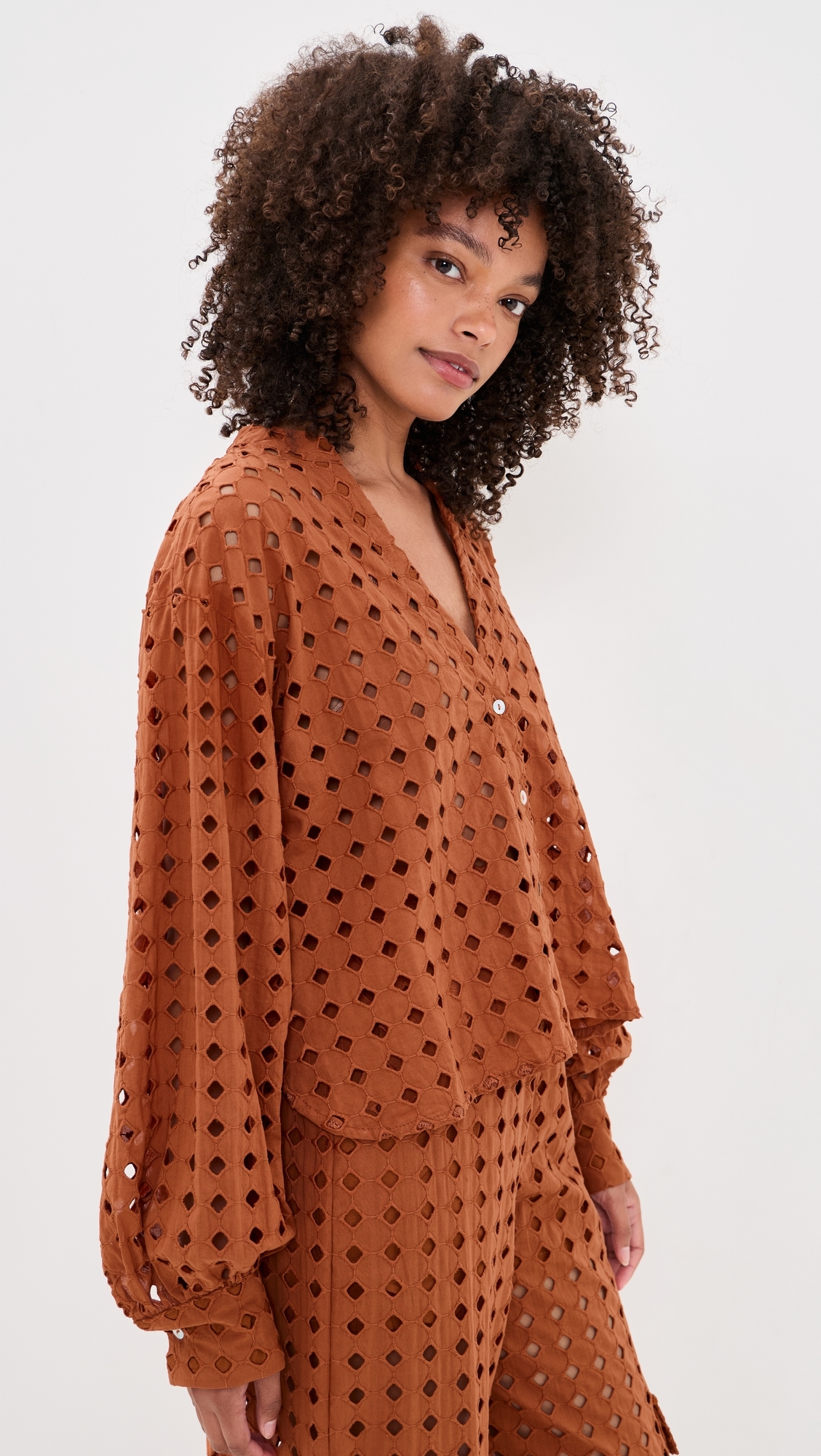 Brown Castanha Cuffed Eyelet Shirt Brown Castanha