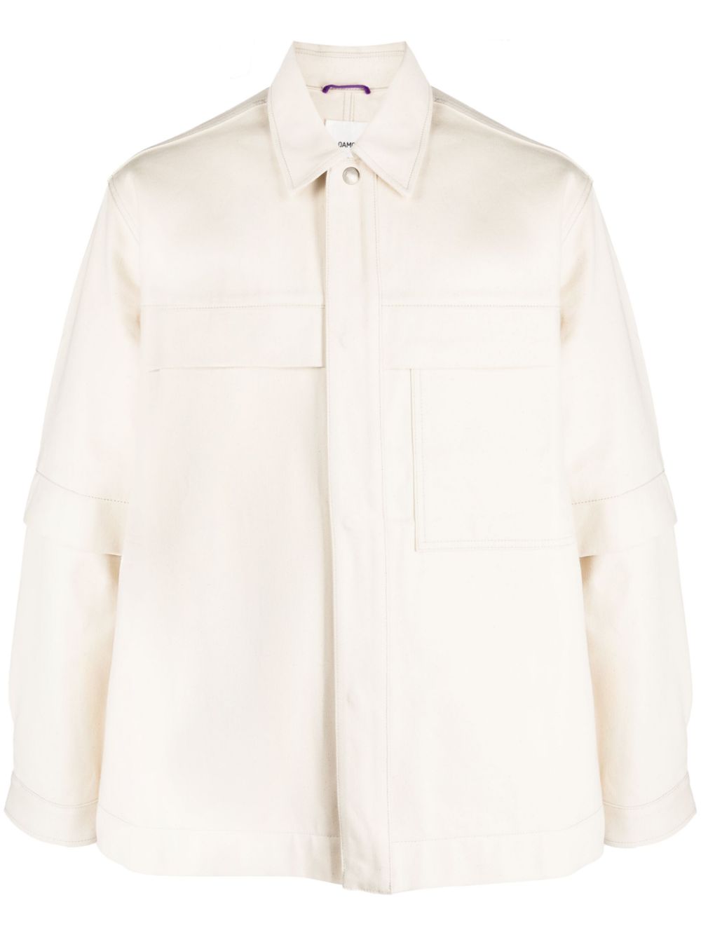 Short-sleeve overlay cotton shirt jacket - Neutrals