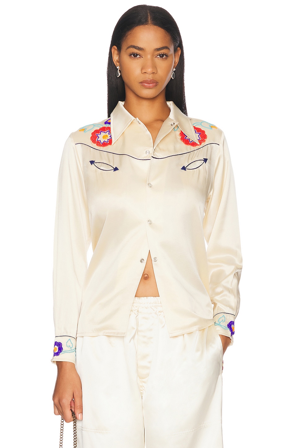 BODE Garden Party Western Shirt in Cream Multi - Cream.  XS also in