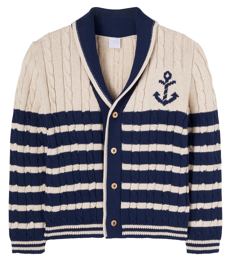 Cable-knit striped cotton cardigan