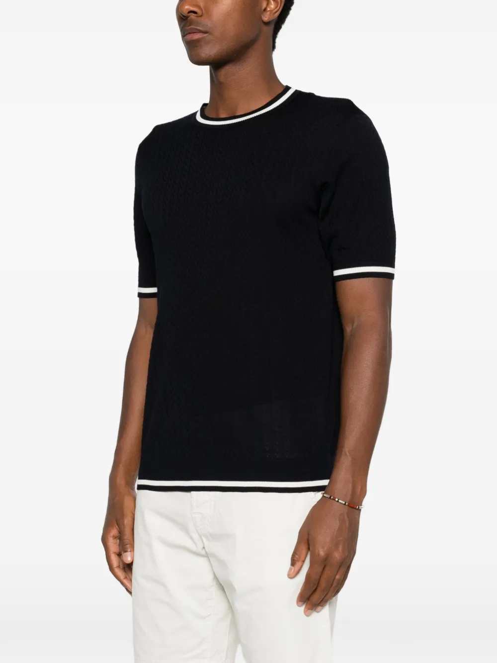 Montecore - T-shirt en maille fine avec bordure contrastée