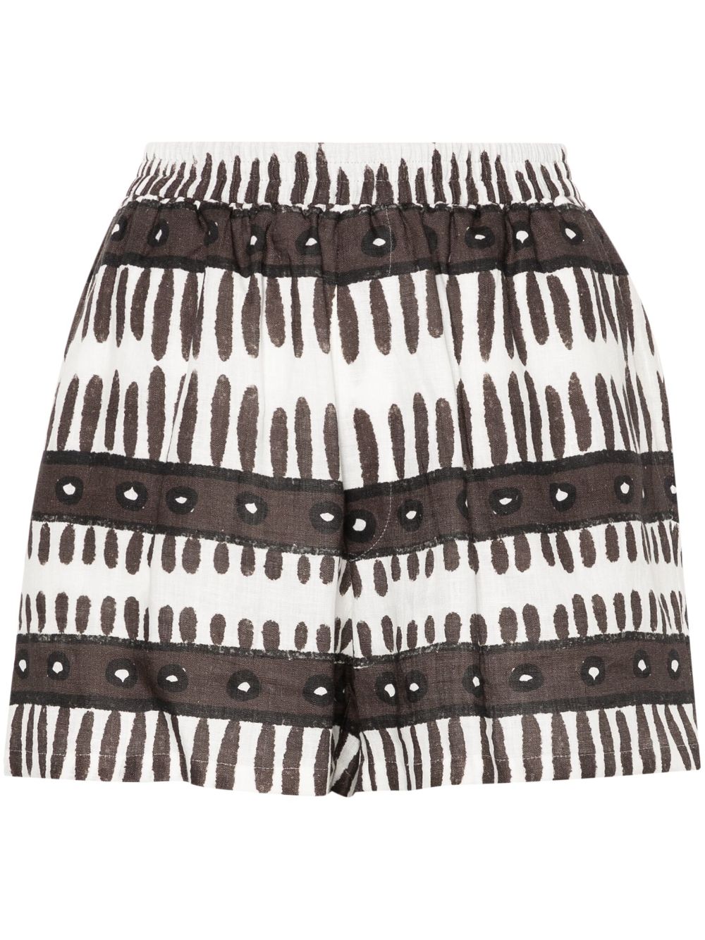 Abstract-print linen shorts - Brown