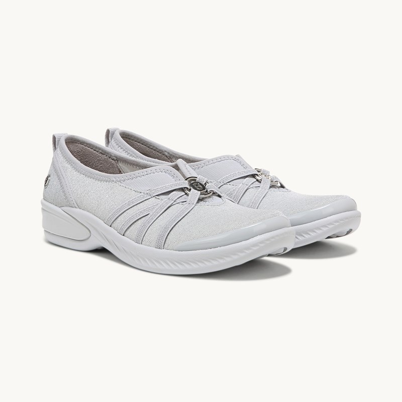 For Niche Slip On Shoes Silver Shimmer Fabric