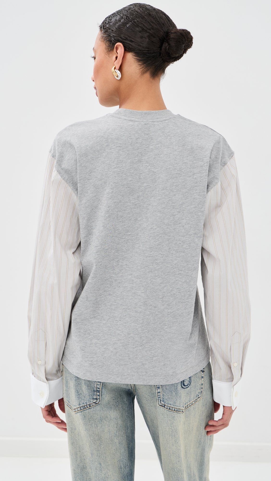 T-Shirt with Shirting Sleeves Grey Multi