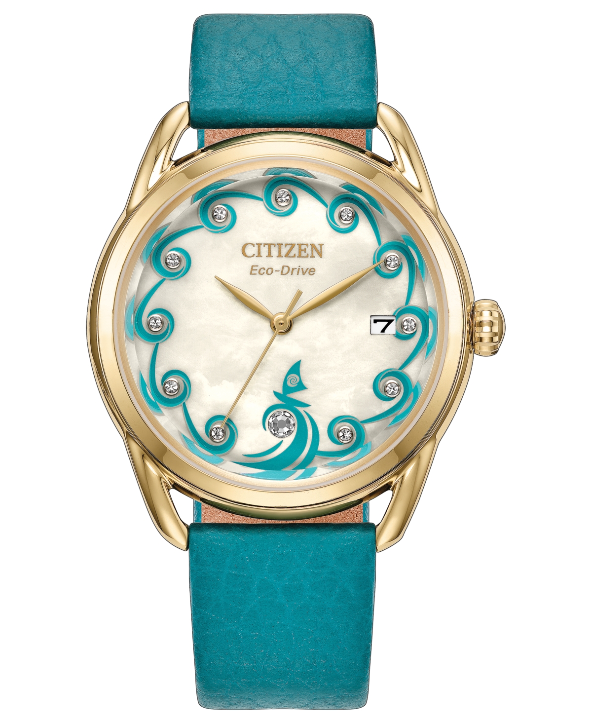 Women's Princess Moana Green Leather Strap Watch 36mm - Gold