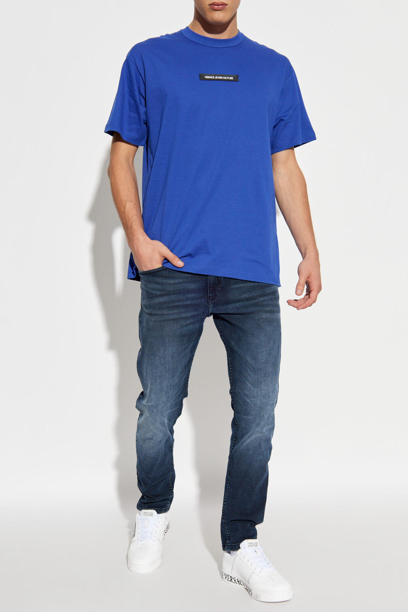 T-shirt With Logo Patch, Men's, Blue