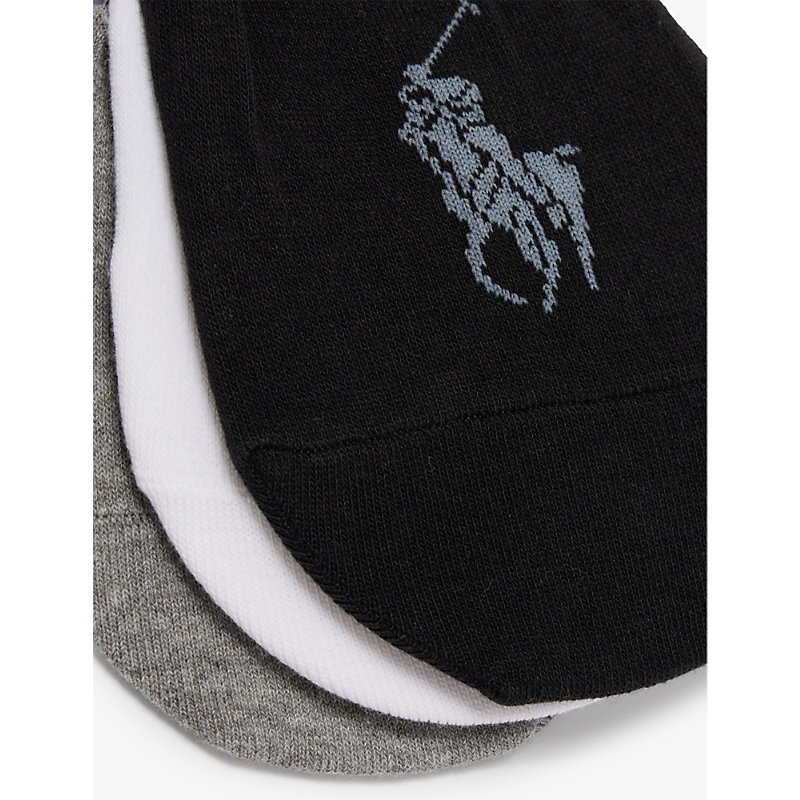 Mens Black / White / Grey Logo-embroidered Pack of Three Stretch-cotton Blend Liner Socks 