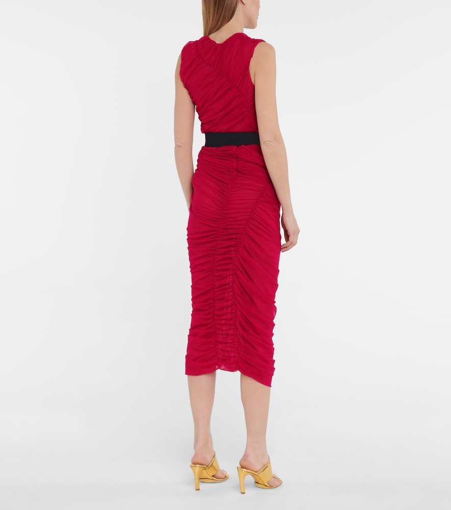 Ruched mesh midi skirt