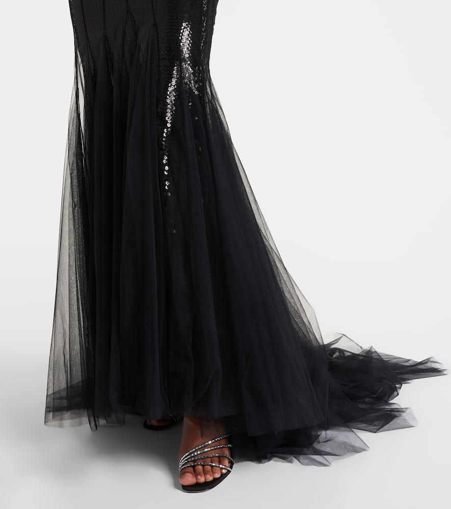 Sequined tulle and satin gown