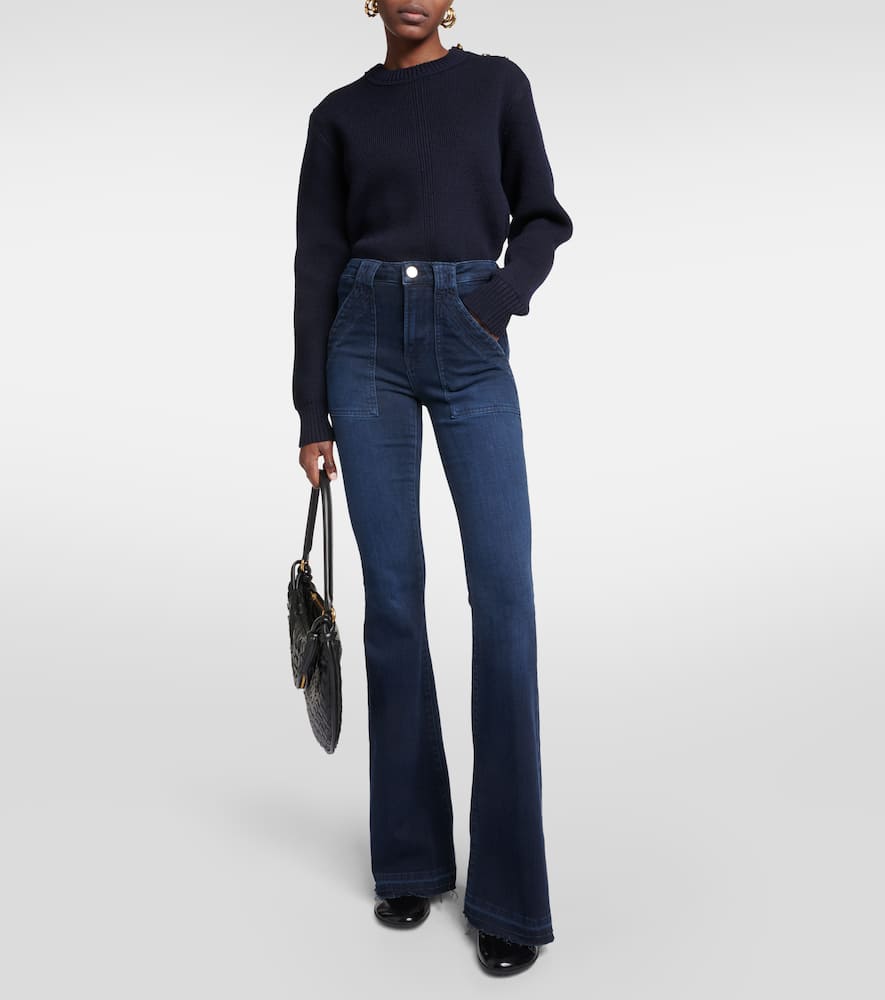 Trapunto high-rise flared jeans