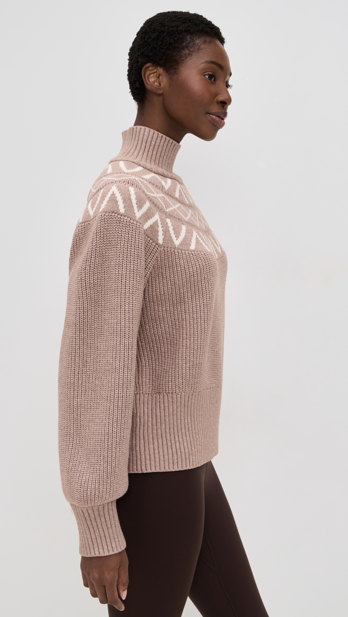 Marcie Fair Isle Yoke Knit Sweater Light Taupe