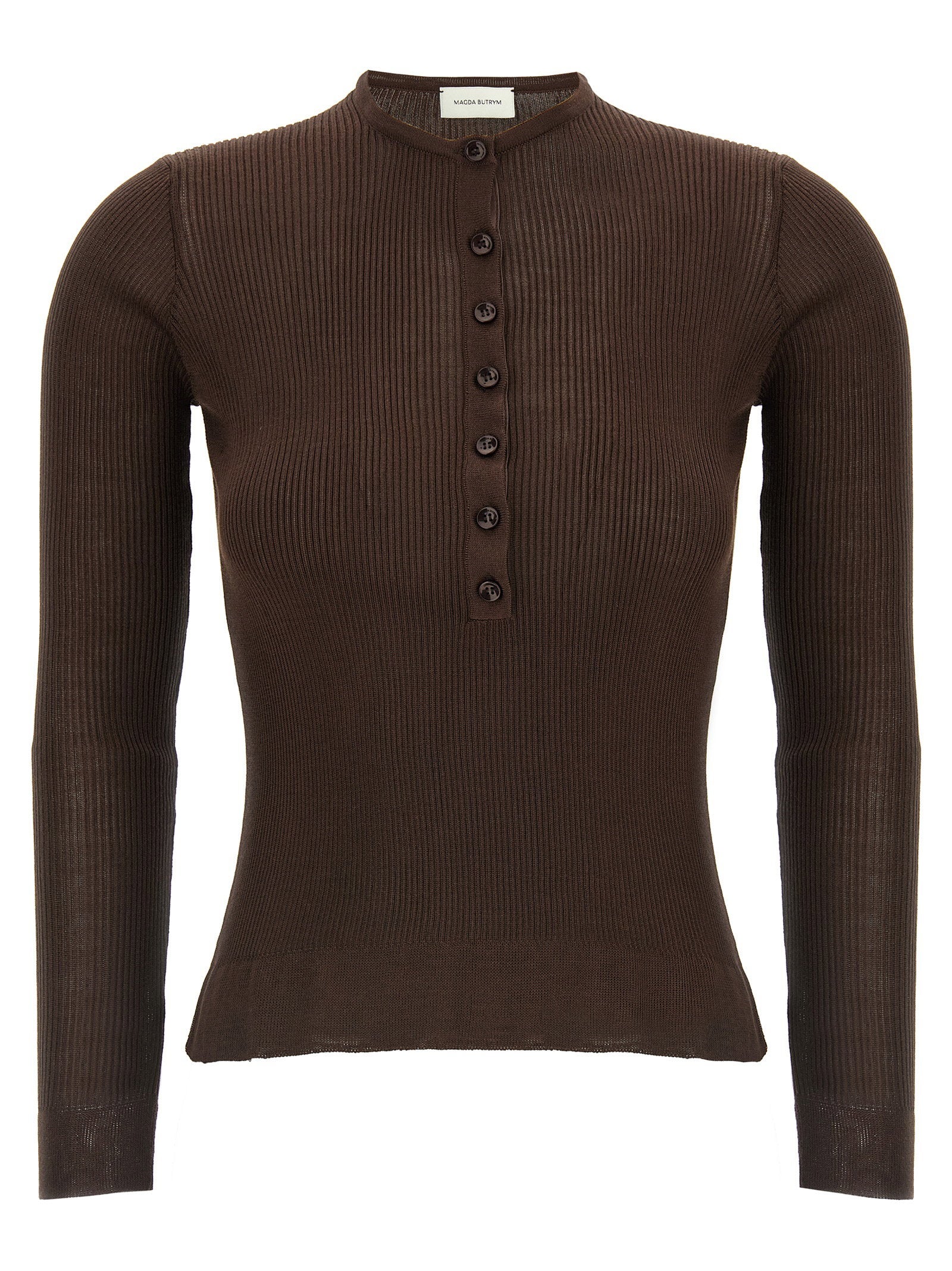 Ribbed Silk Sweater — Brown