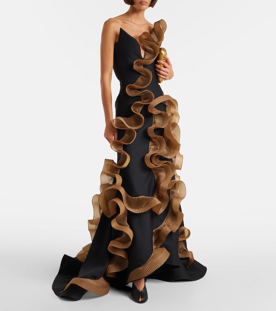 Explode ruffled wool and silk gown