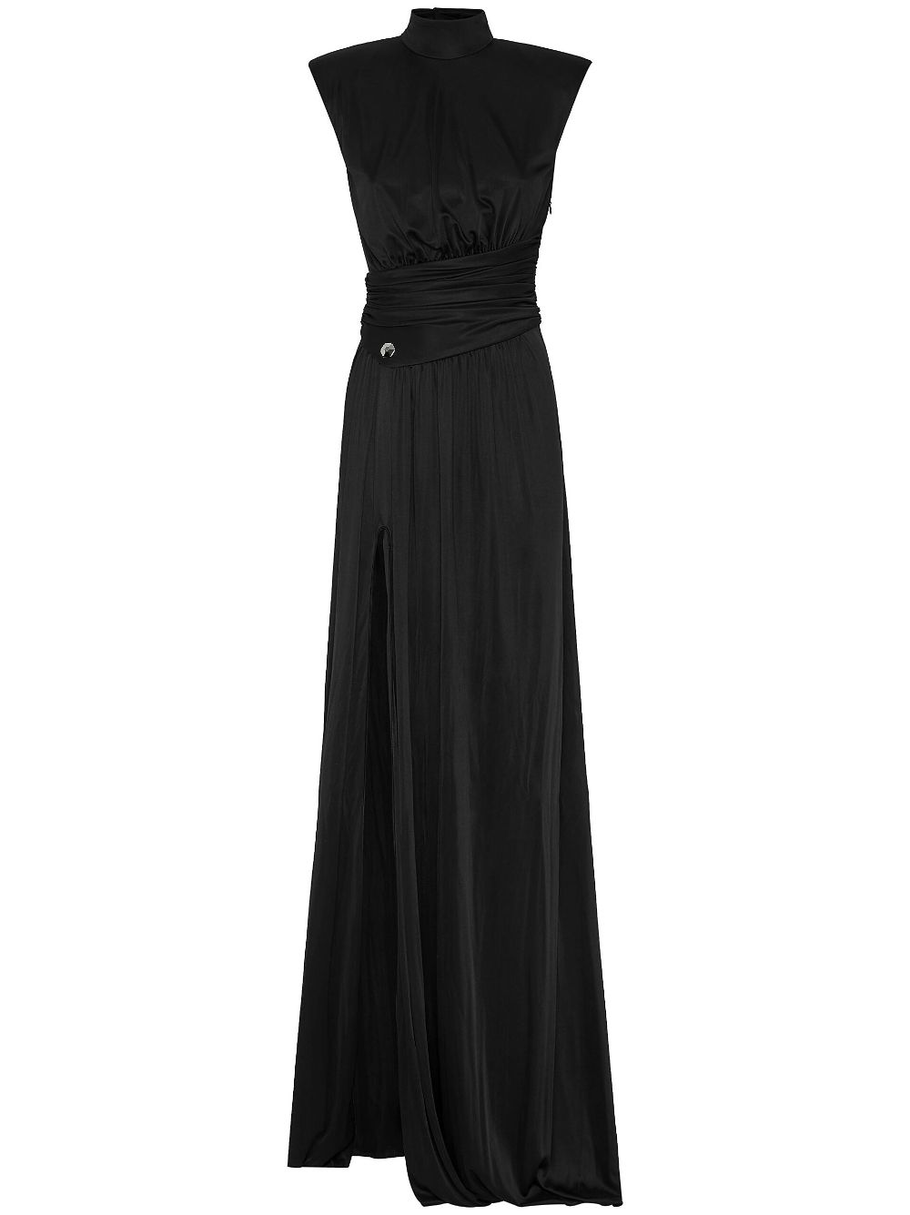 Pleat-detail sleeveless long dress - Black