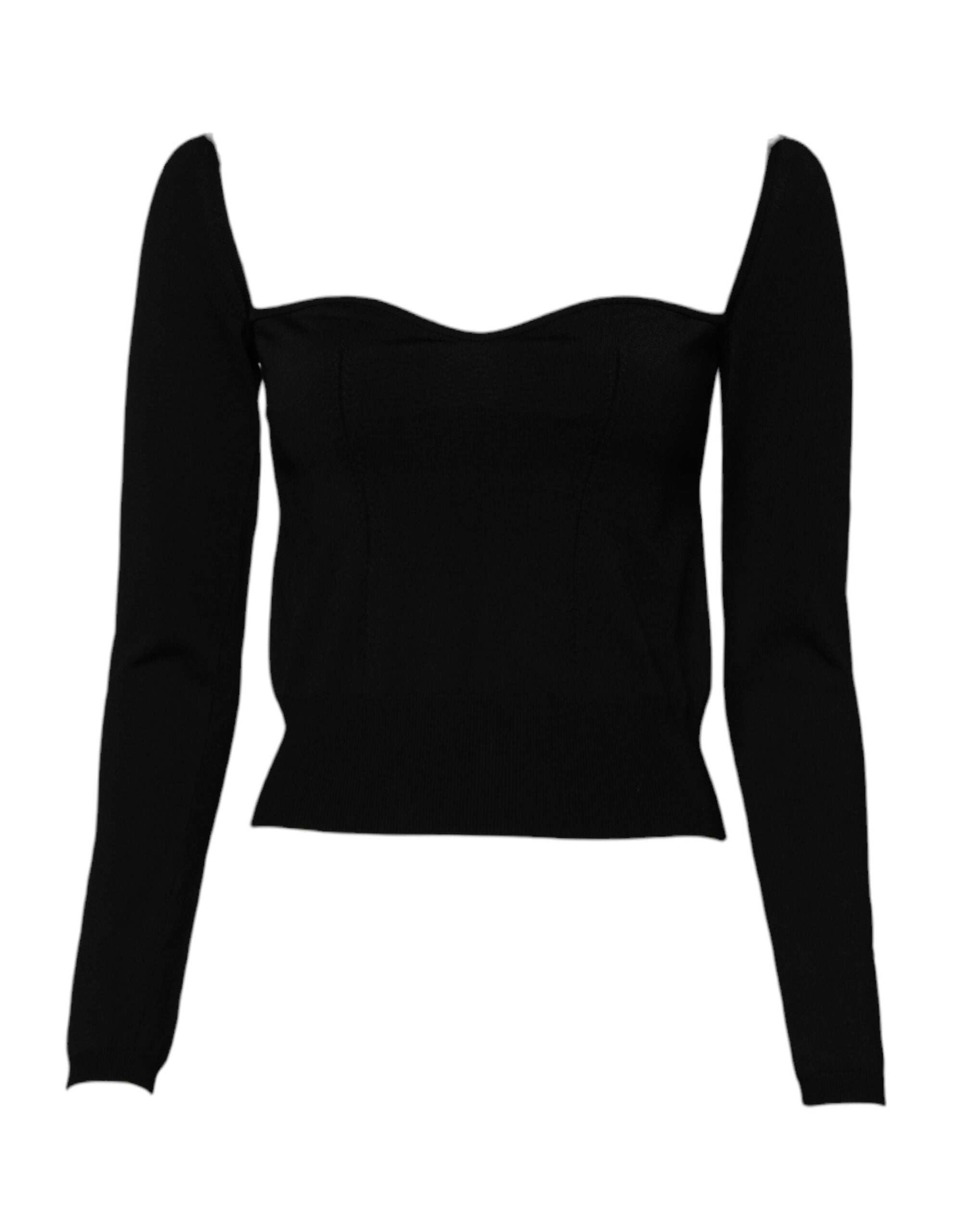 Square Neckline Long Sleeves Sweater — Black