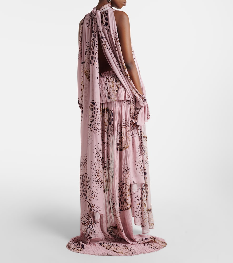 Printed asymmetric georgette maxi skirt